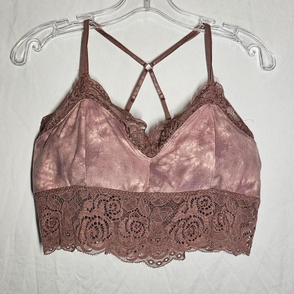 mudd dusty rose muave  suede type lace trim bralette